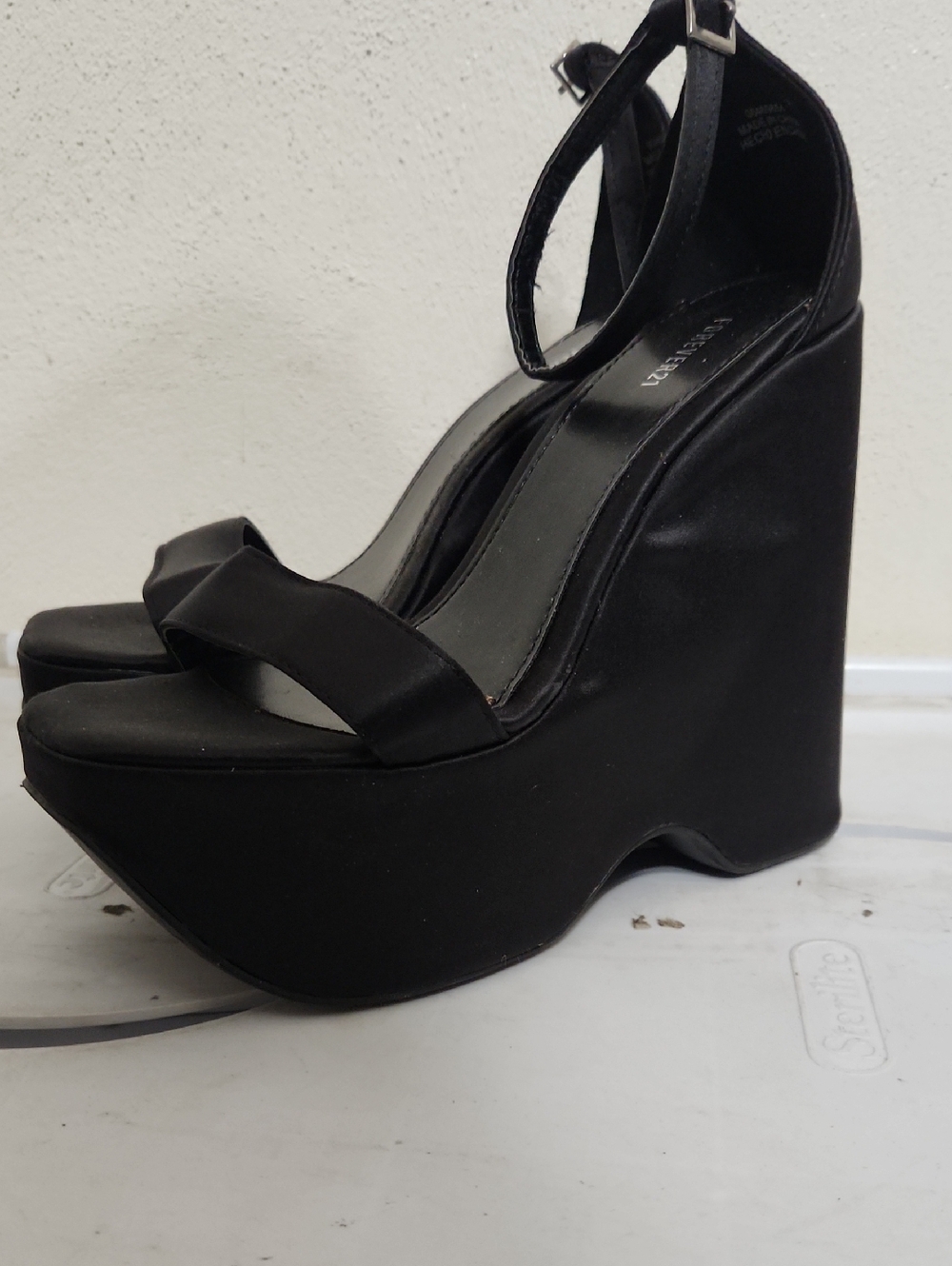 Forever 21 Black Platform Wedge Sandals with Ankle Strap
